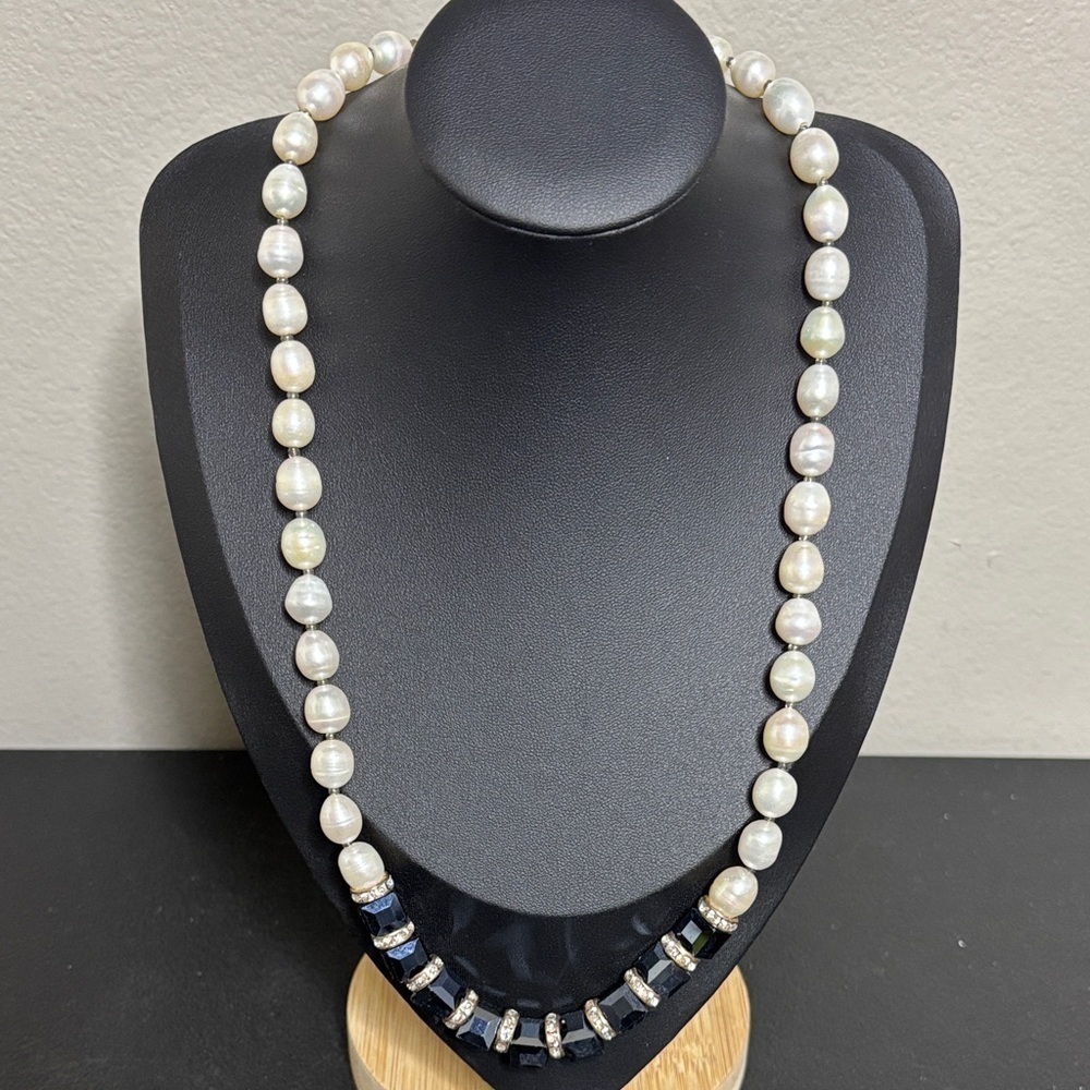 Luxurious Freshwater Pearl Vintage Square Glass Rhinestone Rings Necklace​